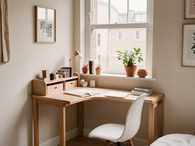 Dorm room study desk and storage organization