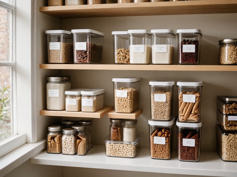 Shelf with neatly organized clear storage bins