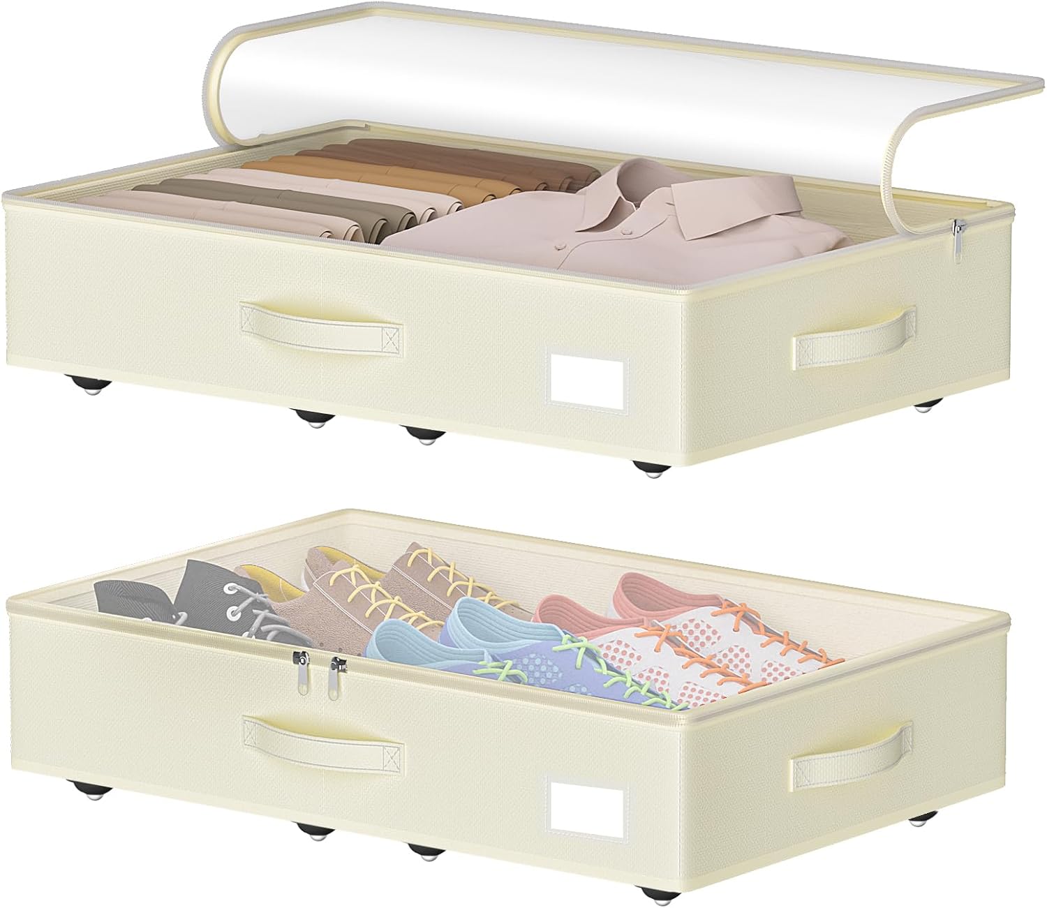 Low-profile under-bed storage bins with wheels